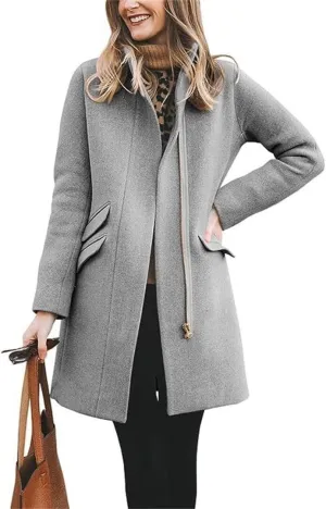 Women's Winter Wool Blend Mid-Long Coat Notch Lapel Trench Coat Outwear