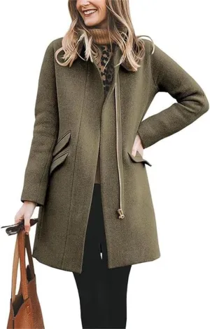 Women's Winter Wool Blend Mid-Long Coat Notch Lapel Trench Coat Outwear