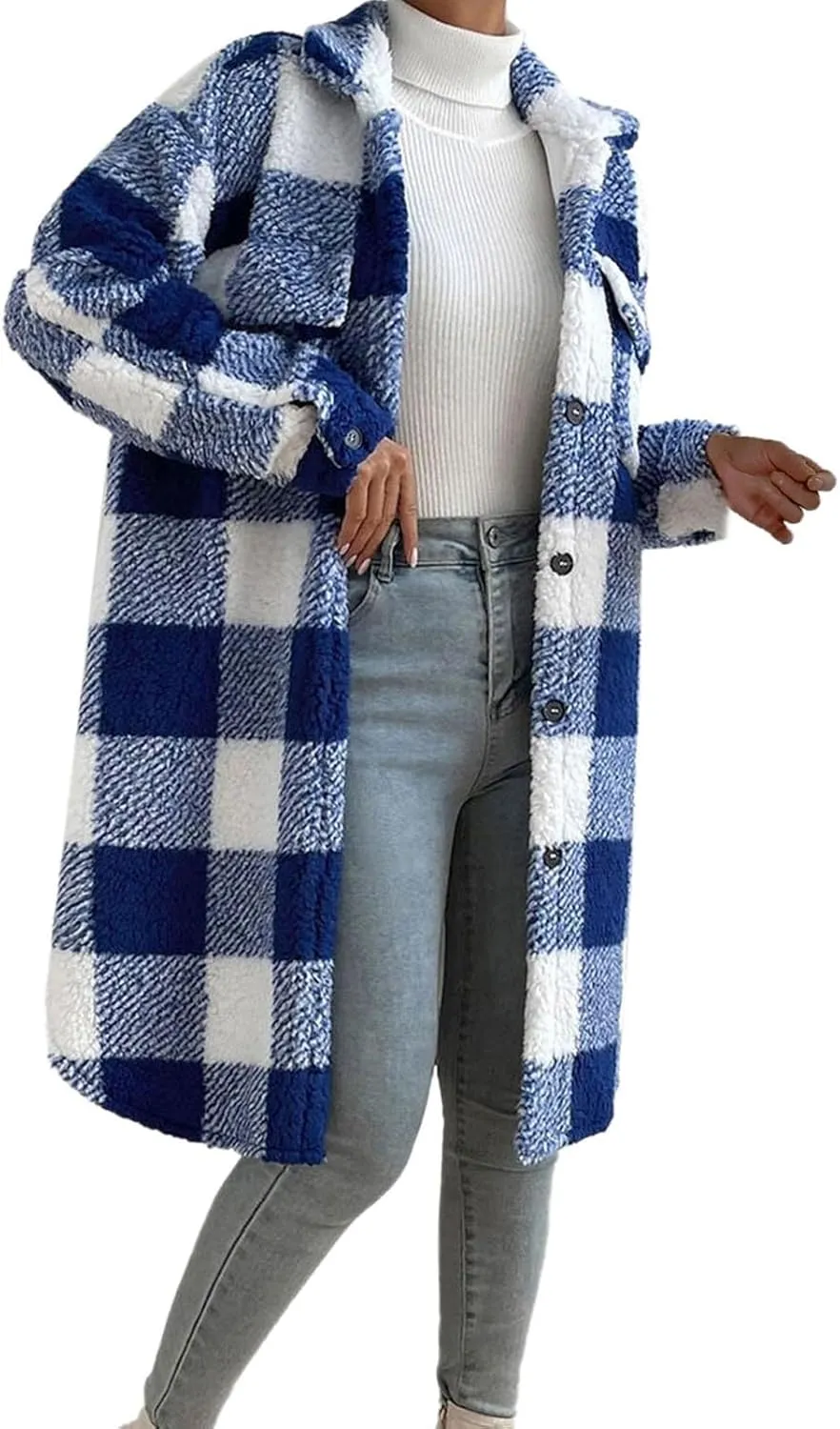 Women's Winter Wool Coat Casual Down Lapel Plush Plaid Coat Loose Long Coat Coat for Women Woman Coat Women's