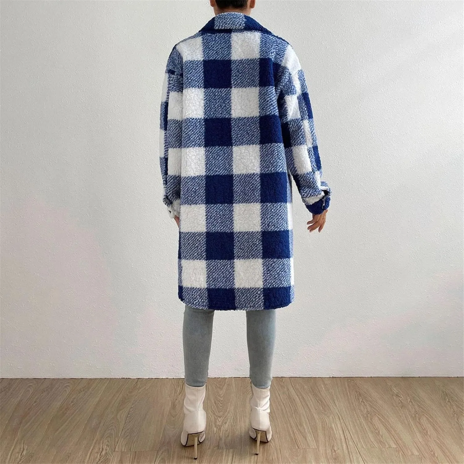 Women's Winter Wool Coat Casual Down Lapel Plush Plaid Coat Loose Long Coat Coat for Women Woman Coat Women's