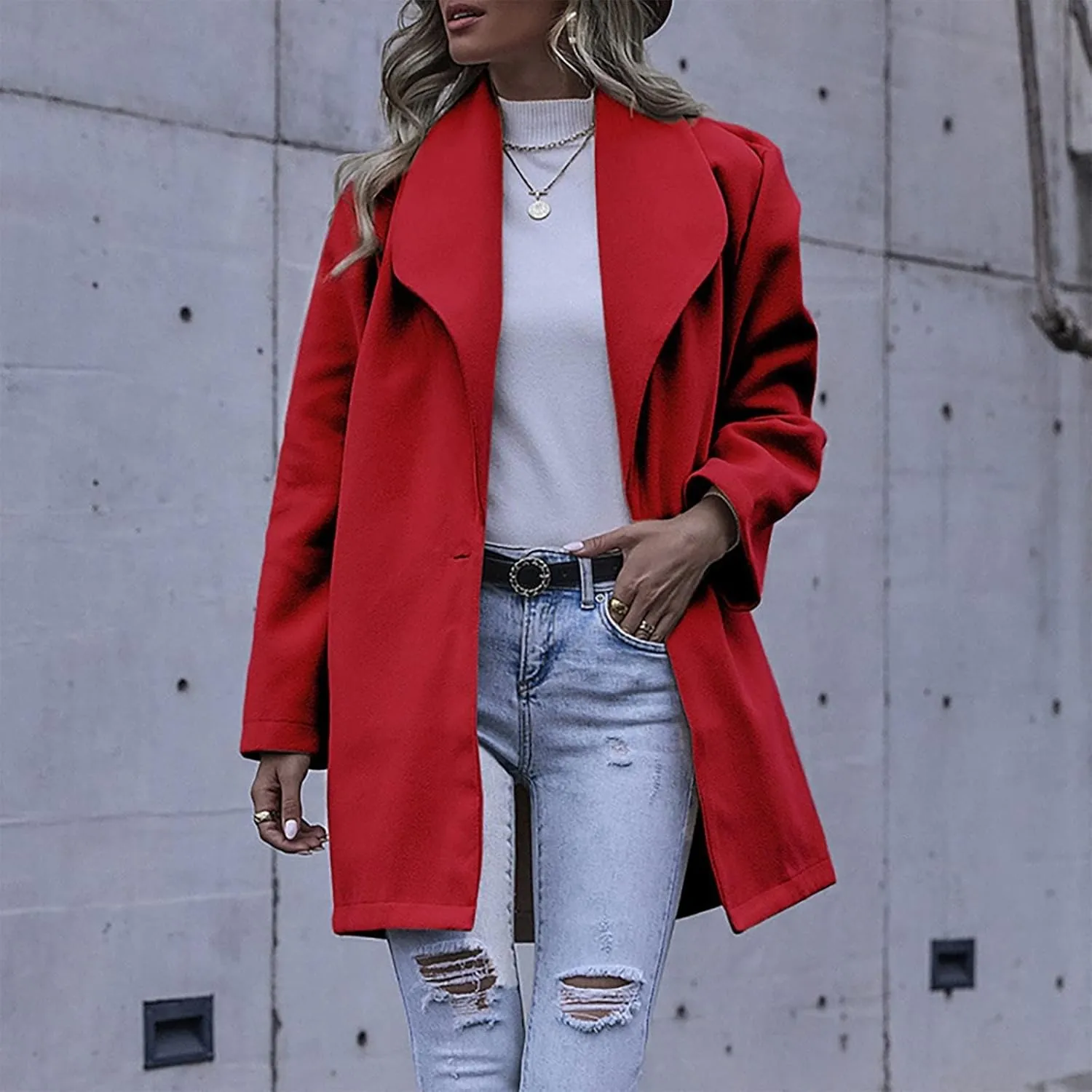 Women's Wool Blend Coat Double Button Notched Lapel Trench Coats Dressy Long Sleeve Business Jacket Outwear Overcoat