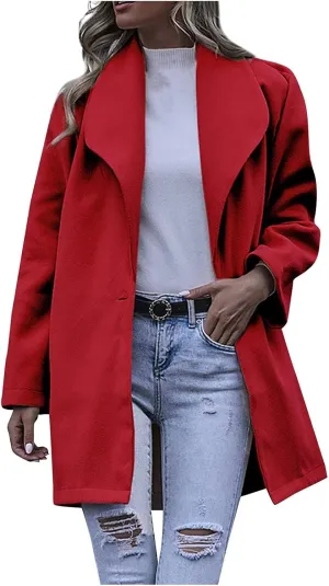 Women's Wool Blend Coat Double Button Notched Lapel Trench Coats Dressy Long Sleeve Business Jacket Outwear Overcoat