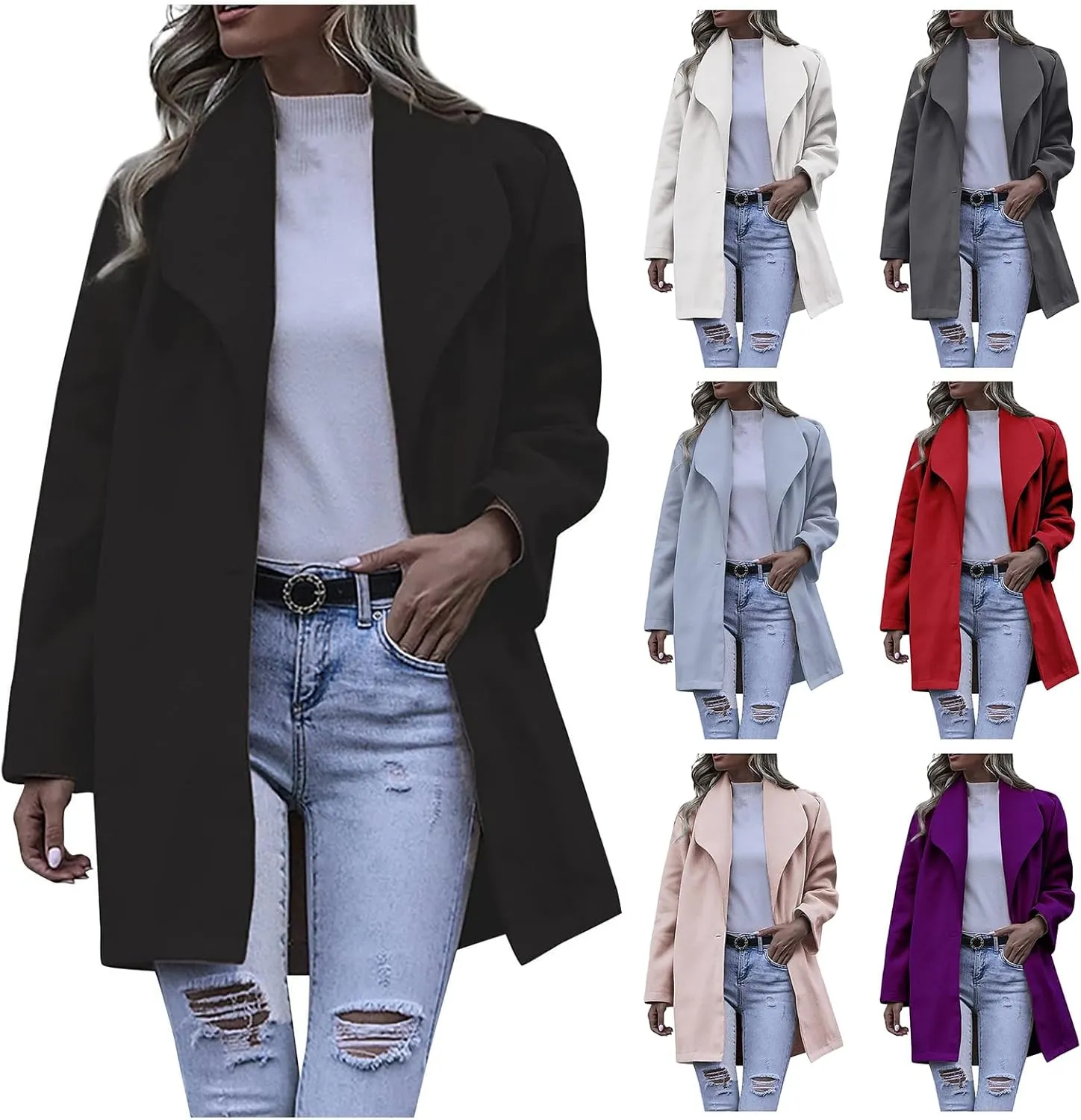 Women's Wool Blend Coat Double Button Notched Lapel Trench Coats Dressy Long Sleeve Business Jacket Outwear Overcoat
