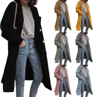 Womens Wool Blend Coat Notched Collar Double Breasted Peacoat Long Trench Overcoat Winter