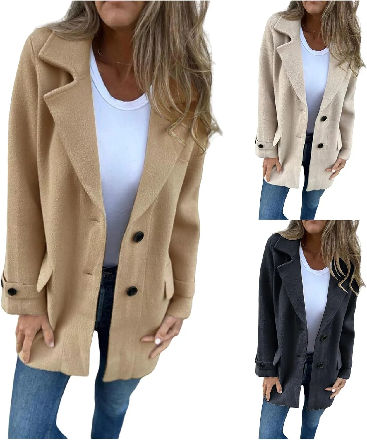 Women's Wool Blend Coat Oversized Open Front Cardigan Casual Loose Long Sleeve Notch Lapel Jacket Cozy Warm Outerwear