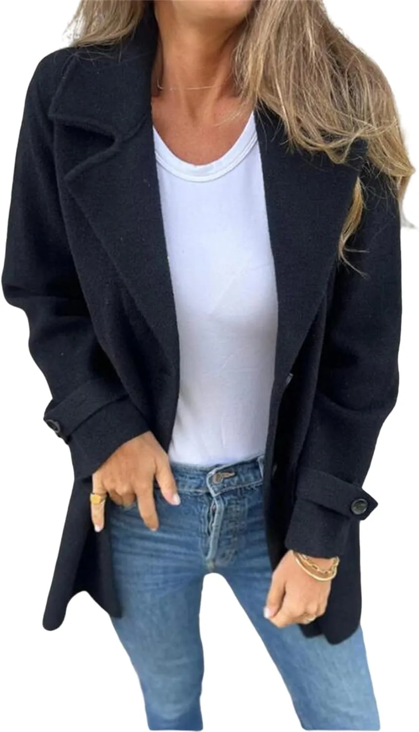 Women's Wool Blend Coat Oversized Open Front Cardigan Casual Loose Long Sleeve Notch Lapel Jacket Cozy Warm Outerwear