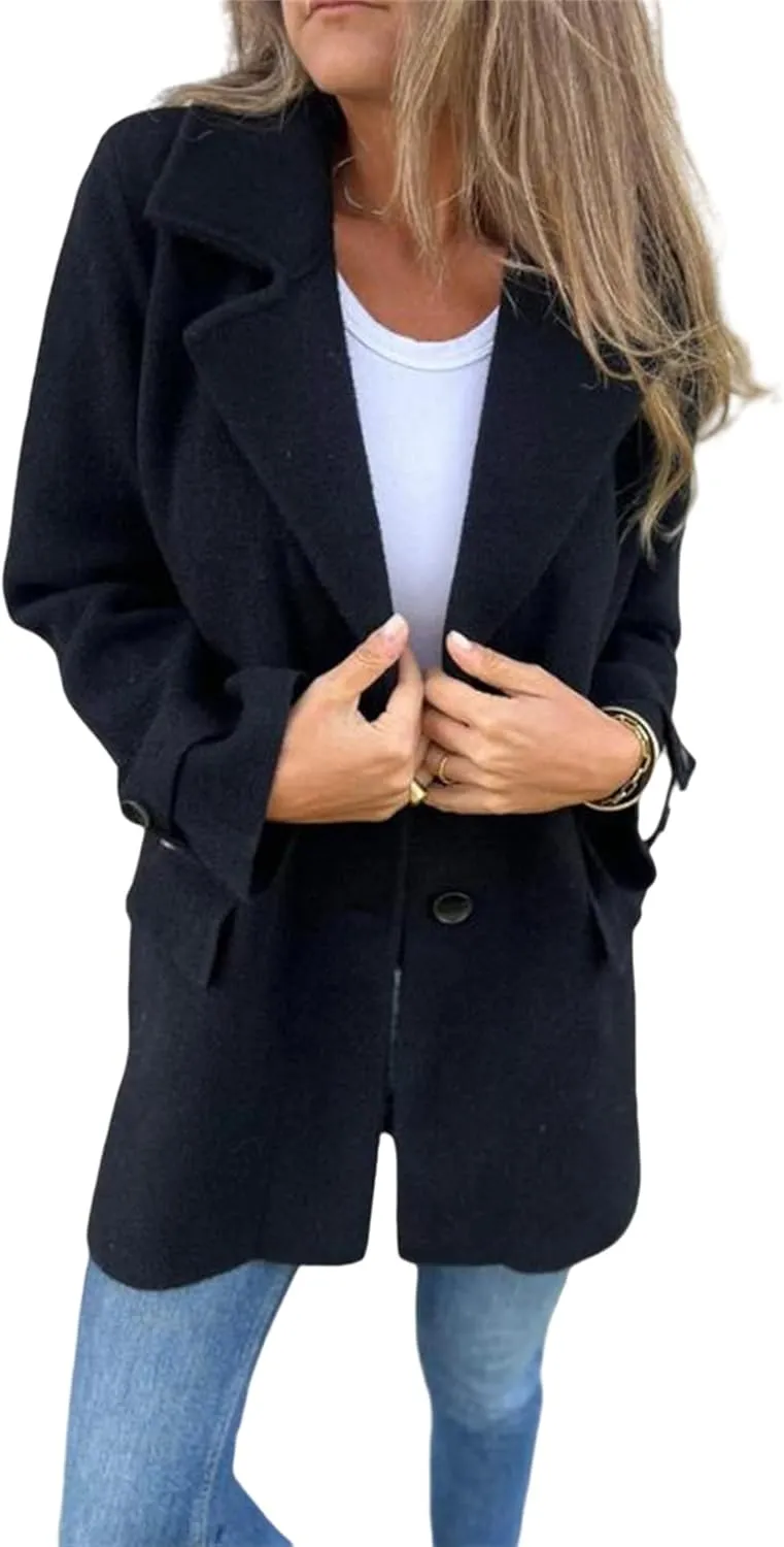 Women's Wool Blend Coat Oversized Open Front Cardigan Casual Loose Long Sleeve Notch Lapel Jacket Cozy Warm Outerwear
