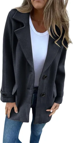 Women's Wool Blend Coat Oversized Open Front Cardigan Casual Loose Long Sleeve Notch Lapel Jacket Cozy Warm Outerwear