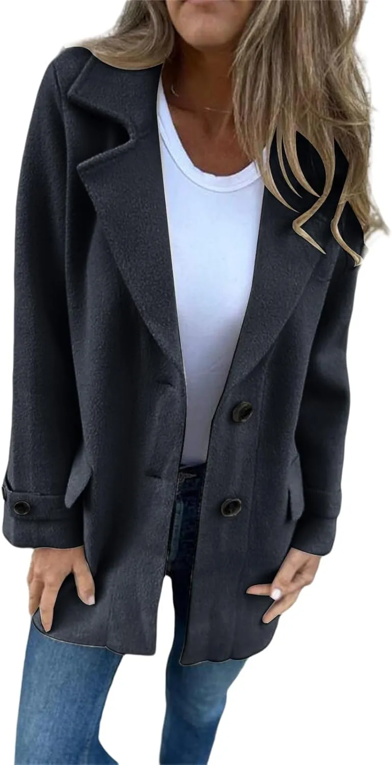 Women's Wool Blend Coat Oversized Open Front Cardigan Casual Loose Long Sleeve Notch Lapel Jacket Cozy Warm Outerwear
