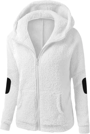 Women's Wool Zipper Hooded Jackets Winter Warm Mid Length Pea Coats Fashion Casual Long Sleeve Outwears with Pockets