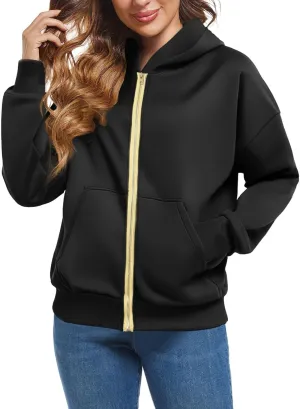 Womens Zip Up Hoodie Cropped Sweatshirts Full Zip Jackets Long Sleeve Fashion Fall Outfits 2024 Winter Clothes
