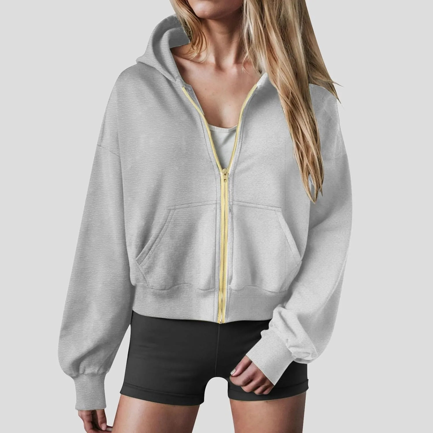Womens Zip Up Hoodies Cropped Long Sleeve Sweatshirt Fleece Y2k Hooded Jacket 2024 Trendy Fall Winter Clothes