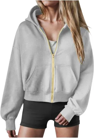 Womens Zip Up Hoodies Cropped Long Sleeve Sweatshirt Fleece Y2k Hooded Jacket 2024 Trendy Fall Winter Clothes