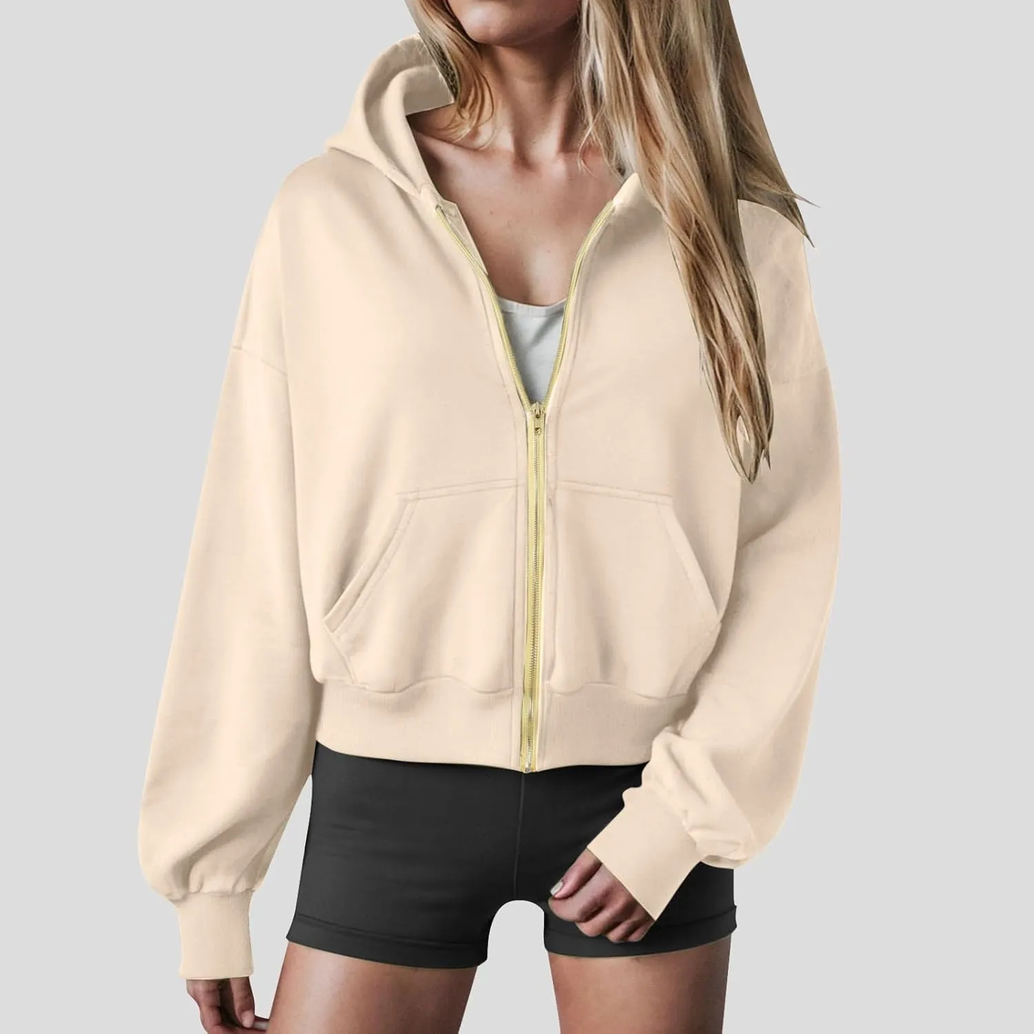 Womens Zip Up Hoodies Cropped Long Sleeve Sweatshirt Fleece Y2k Hooded Jacket 2024 Trendy Fall Winter Clothes