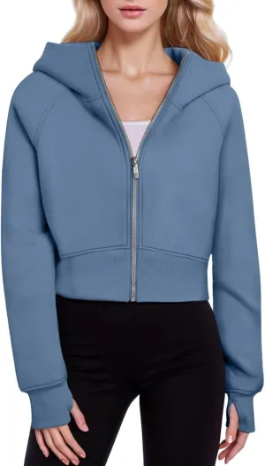 Womens Zip Up Hoodies Cropped Sweatshirts Fleece Jacket Fall Outfits Casual Hooded Y2k Top Winter Clothes 2024
