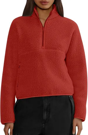 Womens Zip Up Hoodies Fuzzy Fleece Quarter Zip Pullover Women Soft Warm Cropped Sweatshirt Y2k Fall Winter Sweaters
