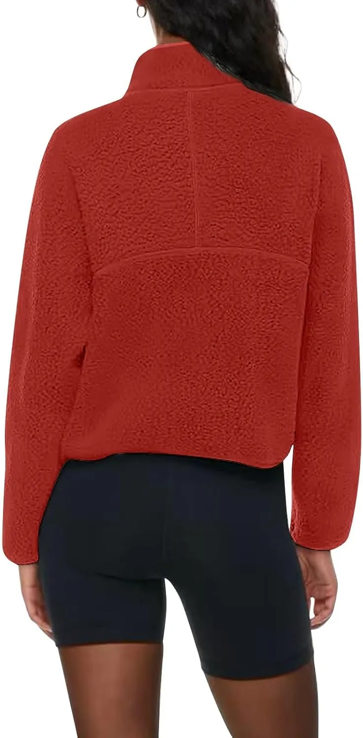 Womens Zip Up Hoodies Fuzzy Fleece Quarter Zip Pullover Women Soft Warm Cropped Sweatshirt Y2k Fall Winter Sweaters