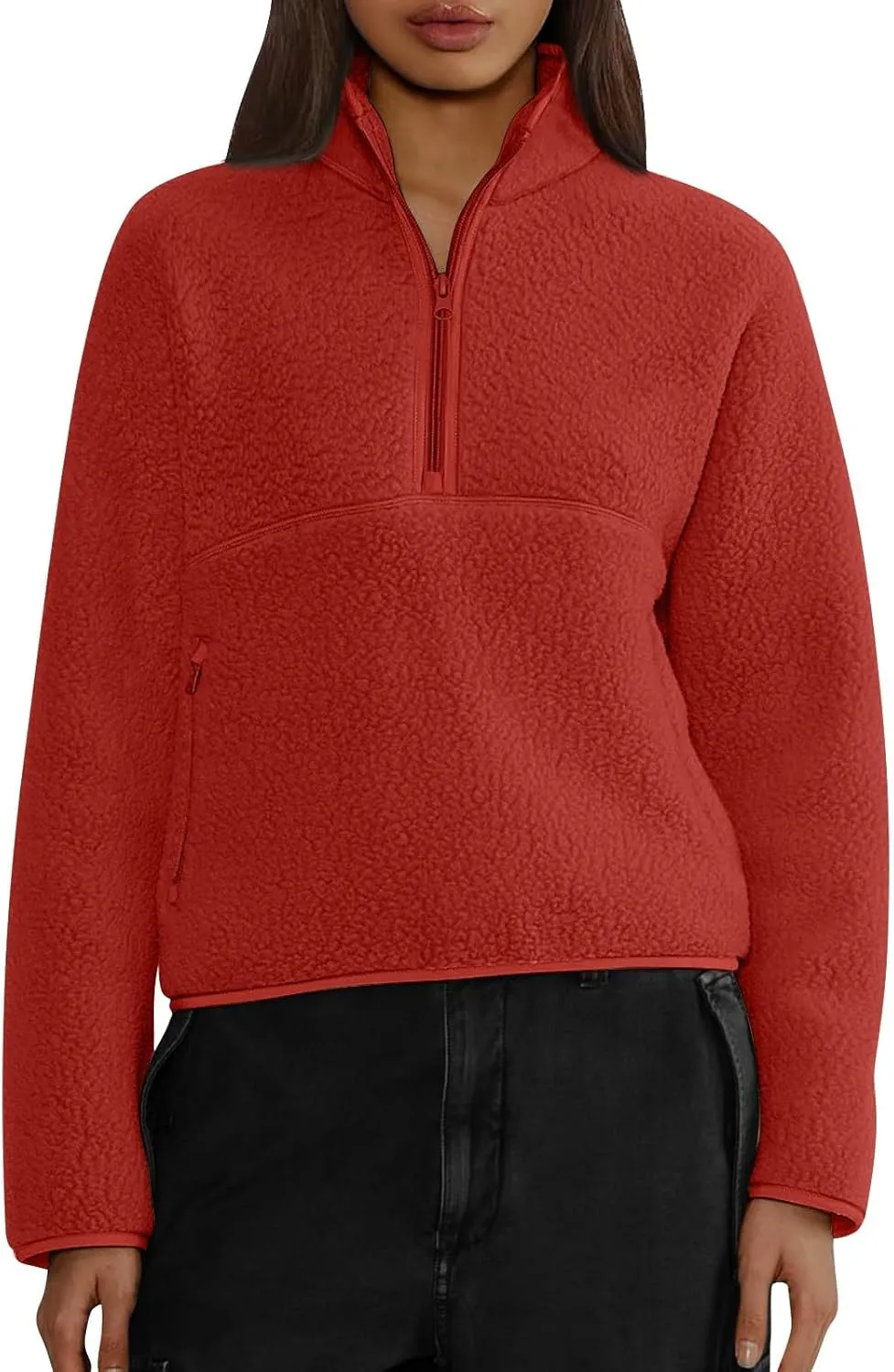 Womens Zip Up Hoodies Fuzzy Fleece Quarter Zip Pullover Women Soft Warm Cropped Sweatshirt Y2k Fall Winter Sweaters