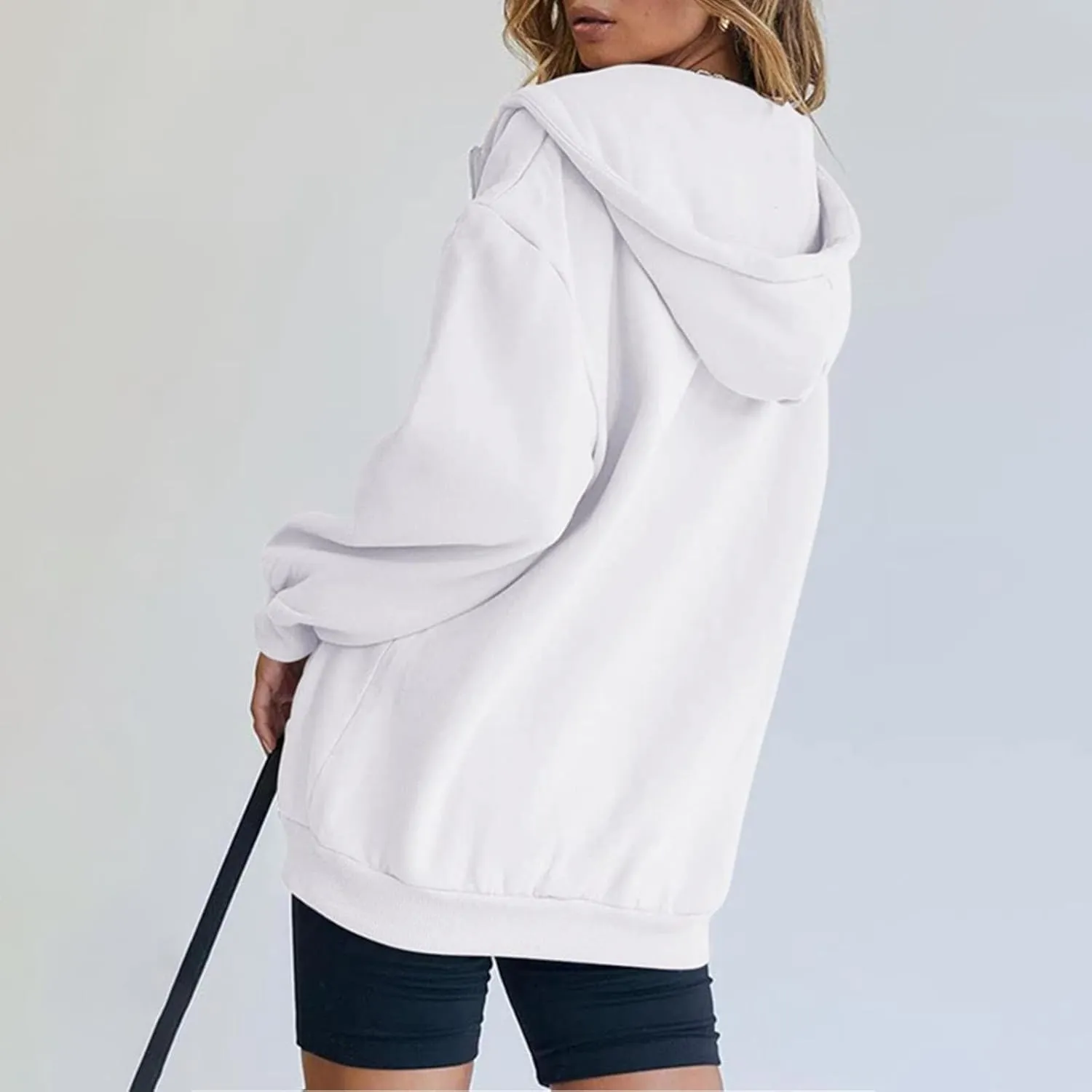 Women's Zip Up Hoodies Jacket Oversized Drawstring Hooded Sweatshirts with Pockets Long Sleeve Loose Fit Fall Coats