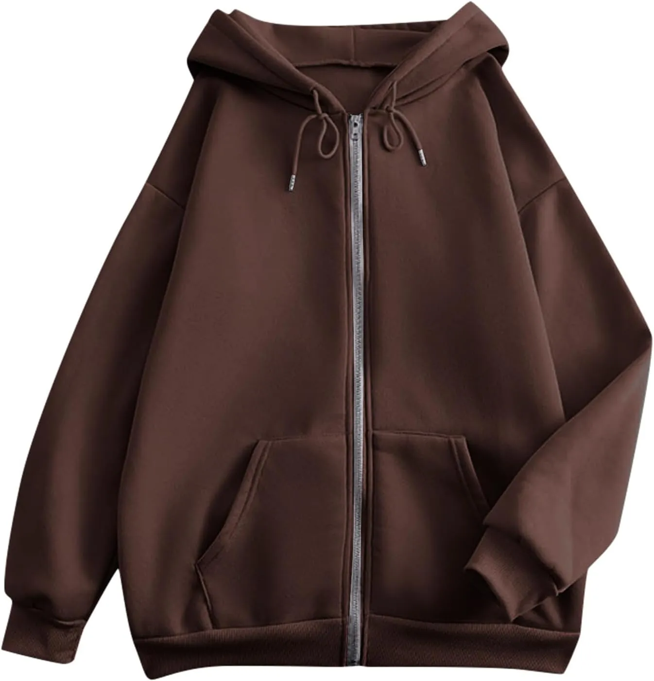 Womens Zip Up Hoodies Lightweight Fleece Jacket Oversized Hooded Sweatshirt Casual Drawstring Fall Clothes w/Pockets