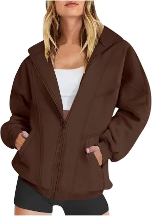 Womens Zip Up Hoodies Oversized Fleece Sweatshirts Jackets With Pockets 2024 Y2k Fashion Winter Fall Casual Outfits