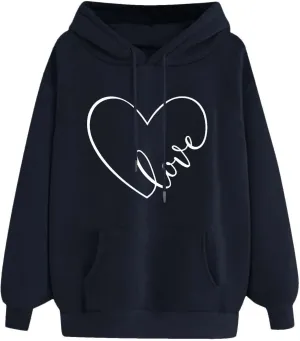 Womens Zip Up Hoodies,Teen Girl Heart Shape Sweater Long Sleeve Hoodies Valentine's Day Drawstring Pullover Tops