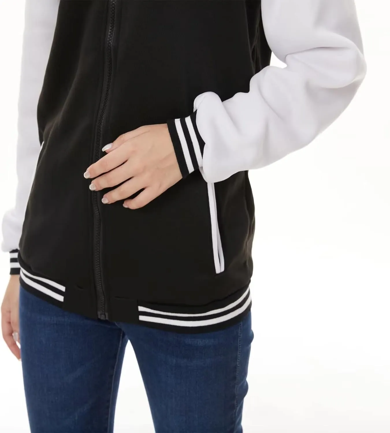 Women's Zip Varsity Baseball Jacket Lightweight Long Sleeve Casual Coat Vintage Sweatshirts Classic Letterman Jackets