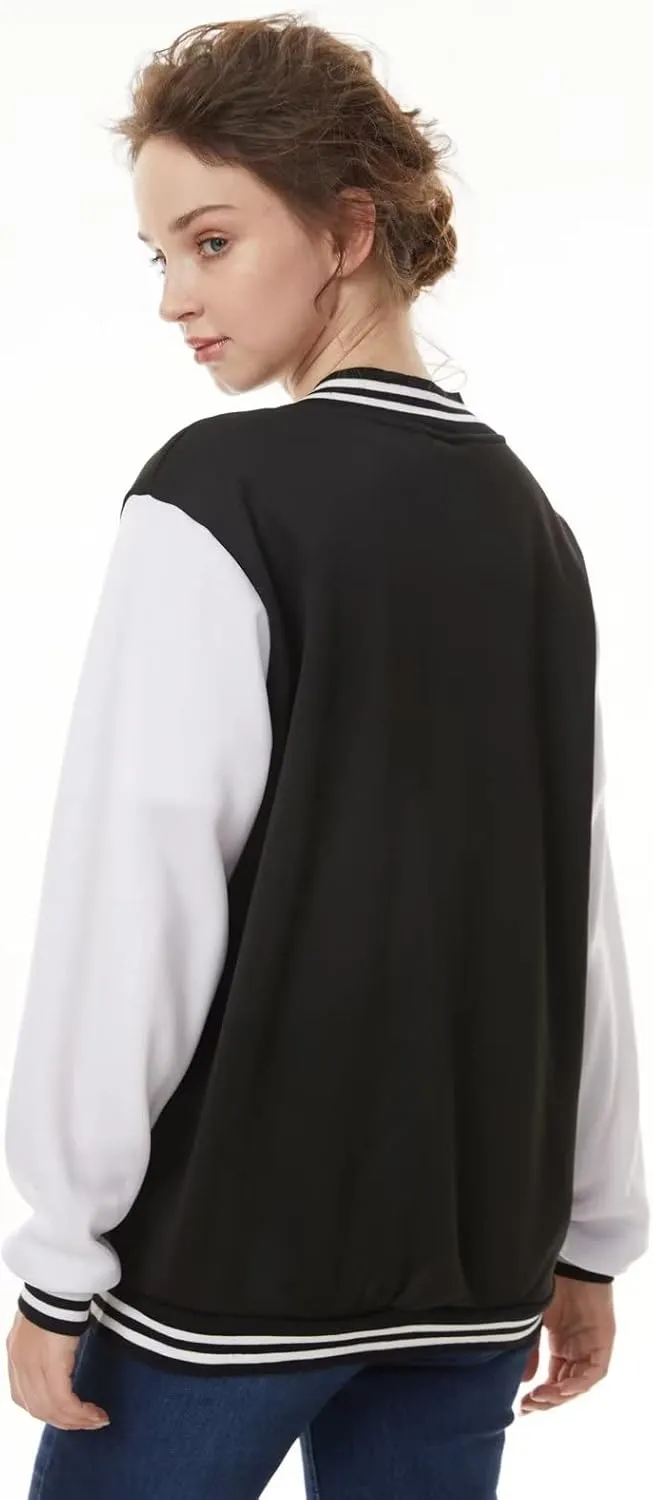 Women's Zip Varsity Baseball Jacket Lightweight Long Sleeve Casual Coat Vintage Sweatshirts Classic Letterman Jackets