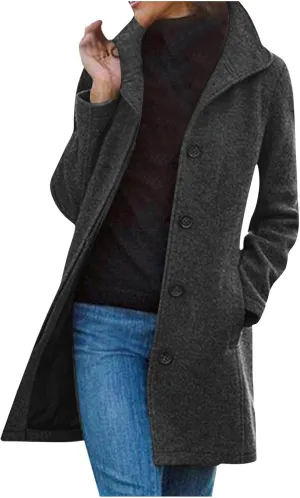 Wool Blend Coat for Women 2024 Single Breasted Peacoat Plus Size Trench Coats Tops Long Winter Cardigan with Pockets