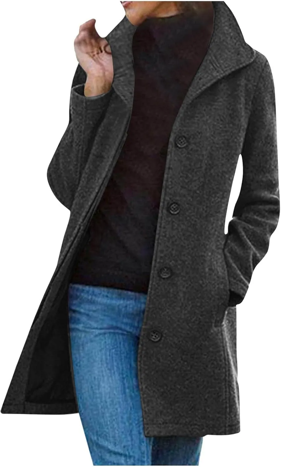 Wool Blend Coat for Women 2024 Single Breasted Peacoat Plus Size Trench Coats Tops Long Winter Cardigan with Pockets