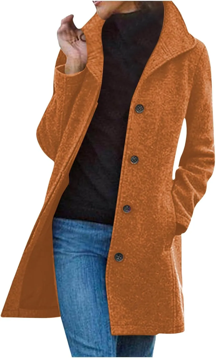 Wool Blend Coat for Women 2024 Single Breasted Peacoat Plus Size Trench Coats Tops Long Winter Cardigan with Pockets