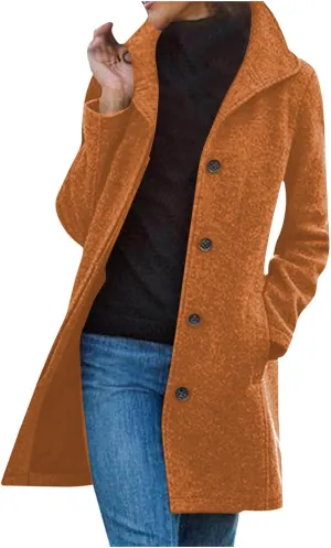 Wool Blend Coat for Women 2024 Single Breasted Peacoat Plus Size Trench Coats Tops Long Winter Cardigan with Pockets