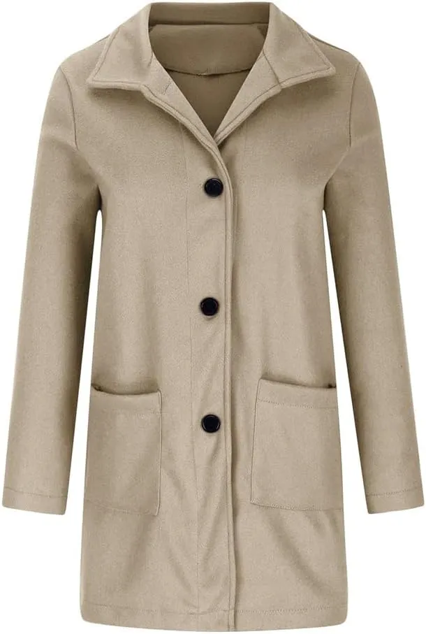 Wool Coat for Women Plus Size Thicken Pea Coats, Winter Stand Collar Single Breasted Wool Coats, Wool Blend Peacoat