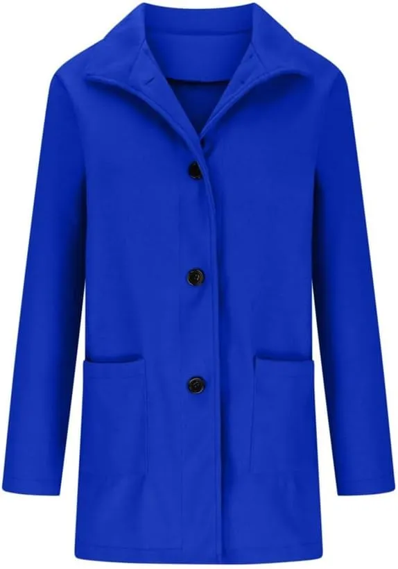 Wool Coat for Women Plus Size Thicken Pea Coats, Winter Stand Collar Single Breasted Wool Coats, Wool Blend Peacoat