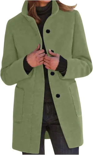 Wool Coat for Women Plus Size Thicken Pea Coats, Winter Stand Collar Single Breasted Wool Coats, Wool Blend Peacoat