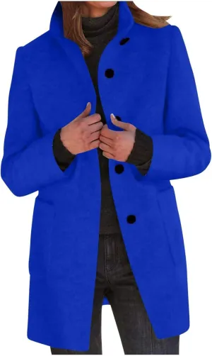 Wool Coat for Women Plus Size Thicken Pea Coats, Winter Stand Collar Single Breasted Wool Coats, Wool Blend Peacoat