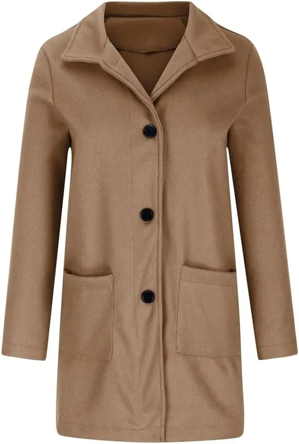 Wool Coat for Women Plus Size Thicken Pea Coats, Winter Stand Collar Single Breasted Wool Coats, Wool Blend Peacoat