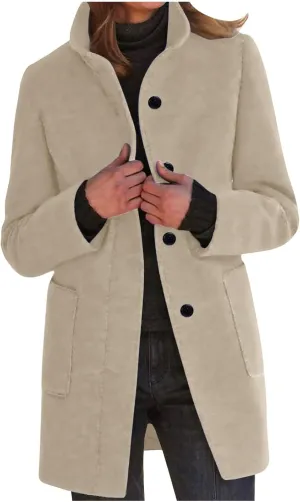 Wool Coat for Women Plus Size Thicken Pea Coats, Winter Stand Collar Single Breasted Wool Coats, Wool Blend Peacoat