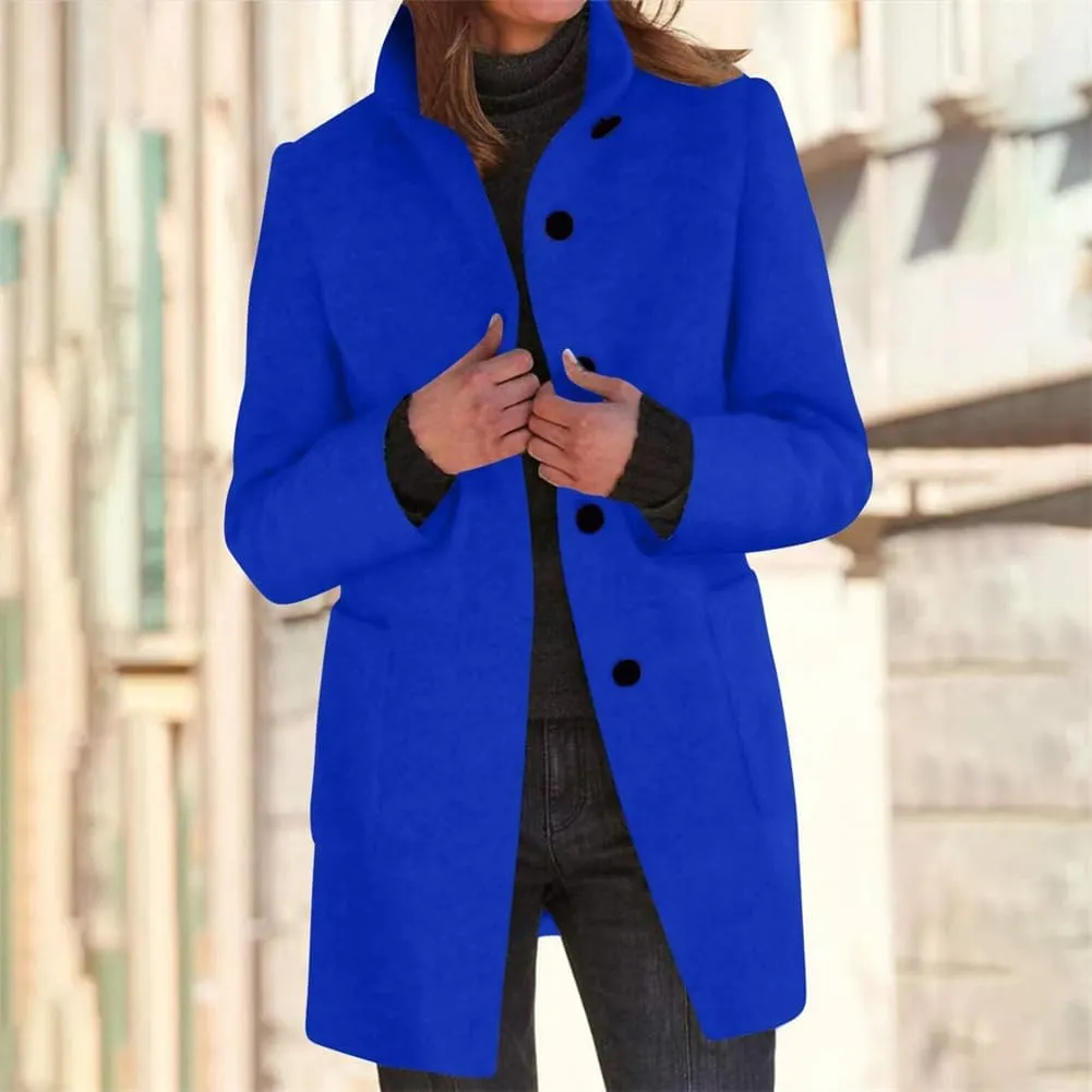 Wool Coat for Women Plus Size Thicken Pea Coats, Winter Stand Collar Single Breasted Wool Coats, Wool Blend Peacoat