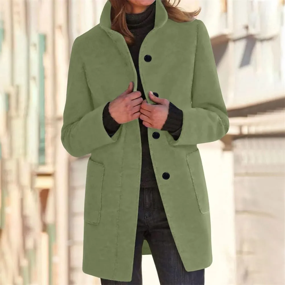 Wool Coat for Women Plus Size Thicken Pea Coats, Winter Stand Collar Single Breasted Wool Coats, Wool Blend Peacoat