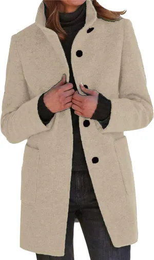 Wool Coats for Women Plus Size Casual Fashion Thicken Stand Collar Single Breasted Winter Jackets with Pockets