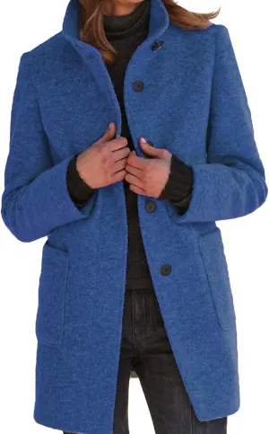 Wool Coats for Women Plus Size Casual Fashion Thicken Stand Collar Single Breasted Winter Jackets with Pockets