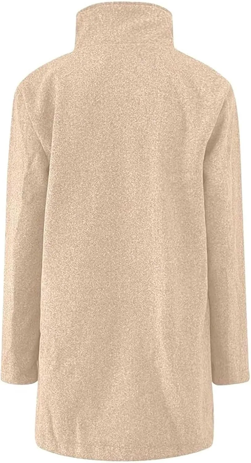 Wool Coats for Women Plus Size Casual Fashion Thicken Stand Collar Single Breasted Winter Jackets with Pockets