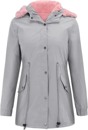 XUETON Women's Casual Zip Up Anork Jackets Fleece Lined Parka Winter Coat Faux Hooded Thicken Warm Utility Anorak Safari Coat