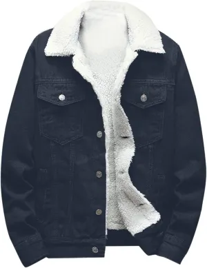 XUNRYAN Teen Boys Winter Warm Denim Coats Fleece Sherpa Jackets Casual Button Down Shacket Jacket Outerwear Xmas Gifts