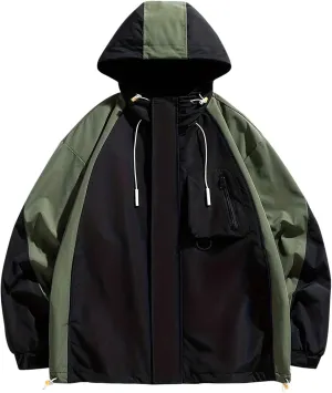 Zeiyignr Mens Colorblock Hoodie Lightweight Waterproof Jacket Windproof Rain Hooded jackets for Men Hiking Cycling Travel