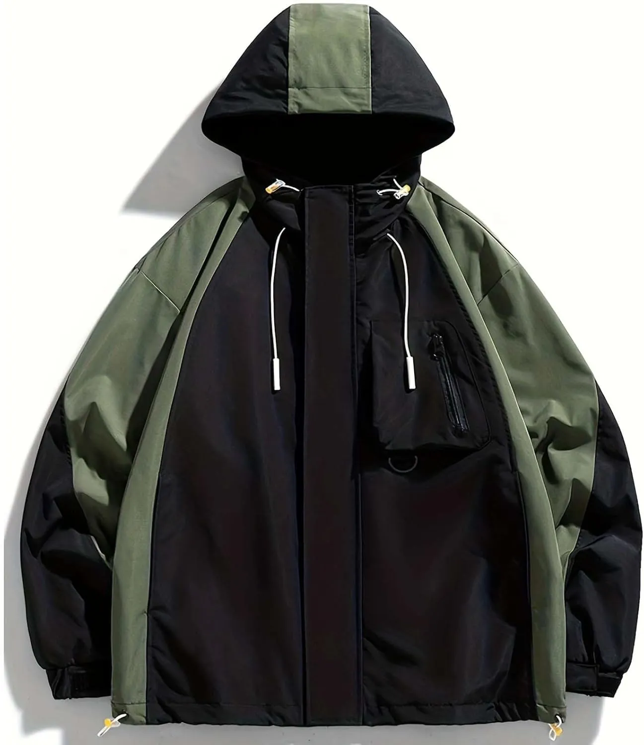 Zeiyignr Mens Colorblock Hoodie Lightweight Waterproof Jacket Windproof Rain Hooded jackets for Men Hiking Cycling Travel