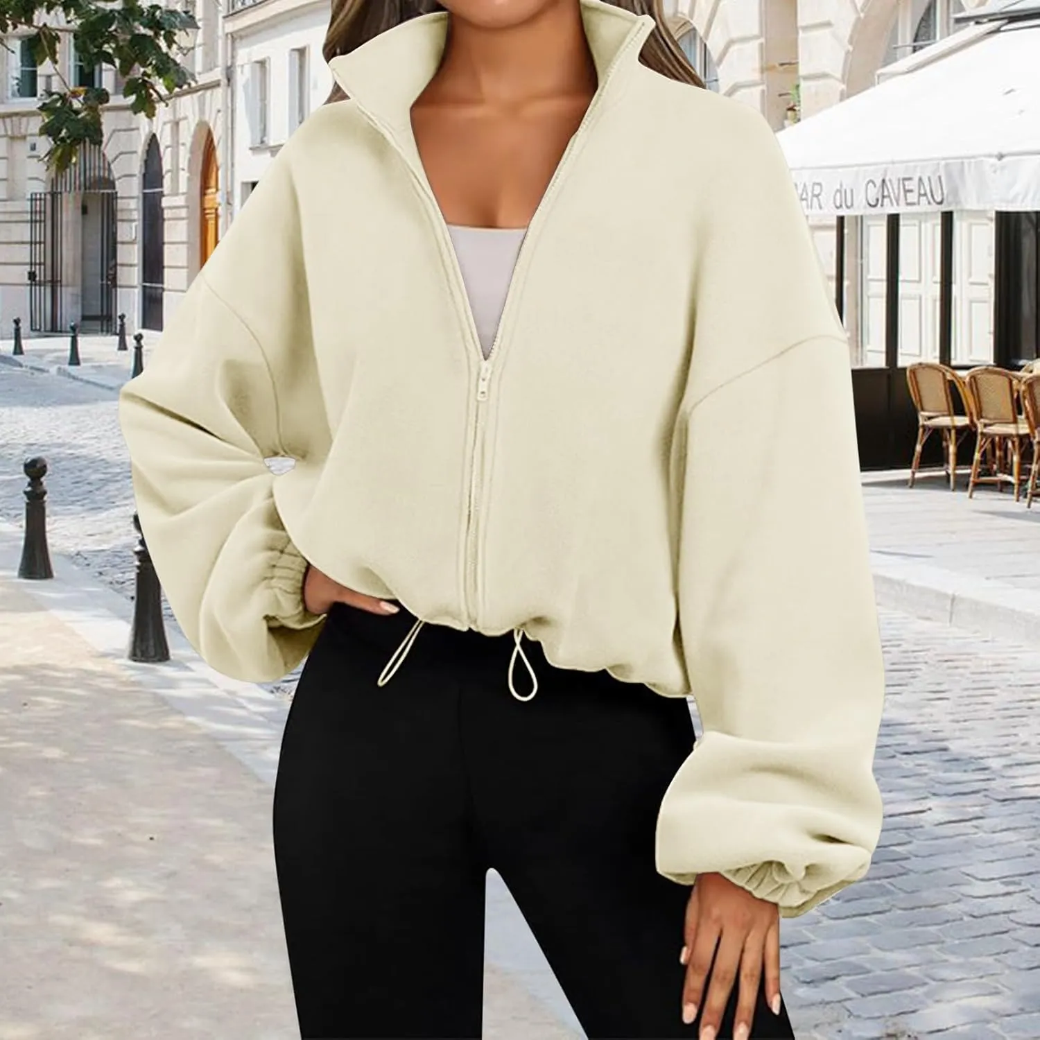 Zip Up Hoodie for Women Oversized Sweatshirt Fleece Cropped Jacket Trendy Fleece Jacket 2024