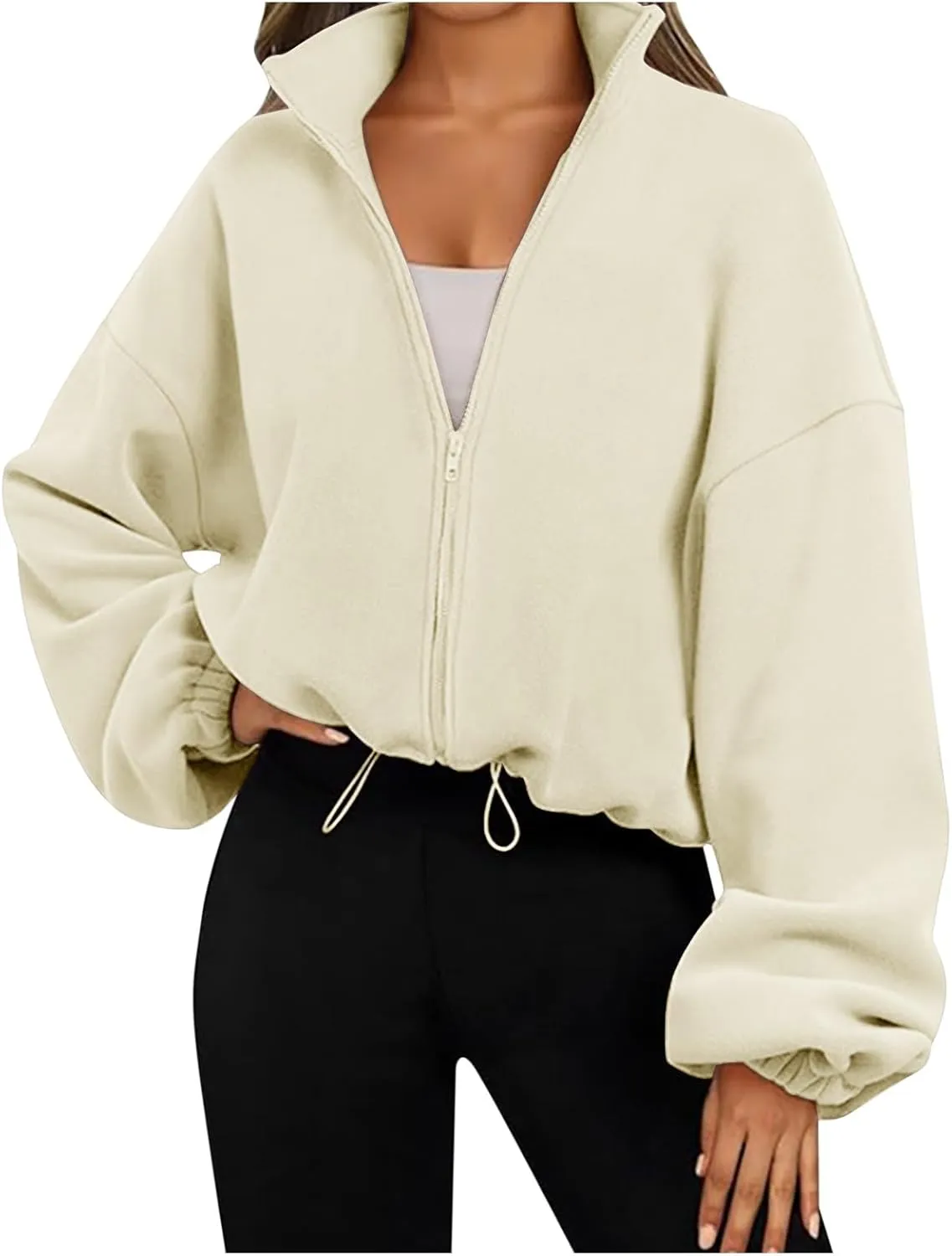 Zip Up Hoodie for Women Oversized Sweatshirt Fleece Cropped Jacket Trendy Fleece Jacket 2024