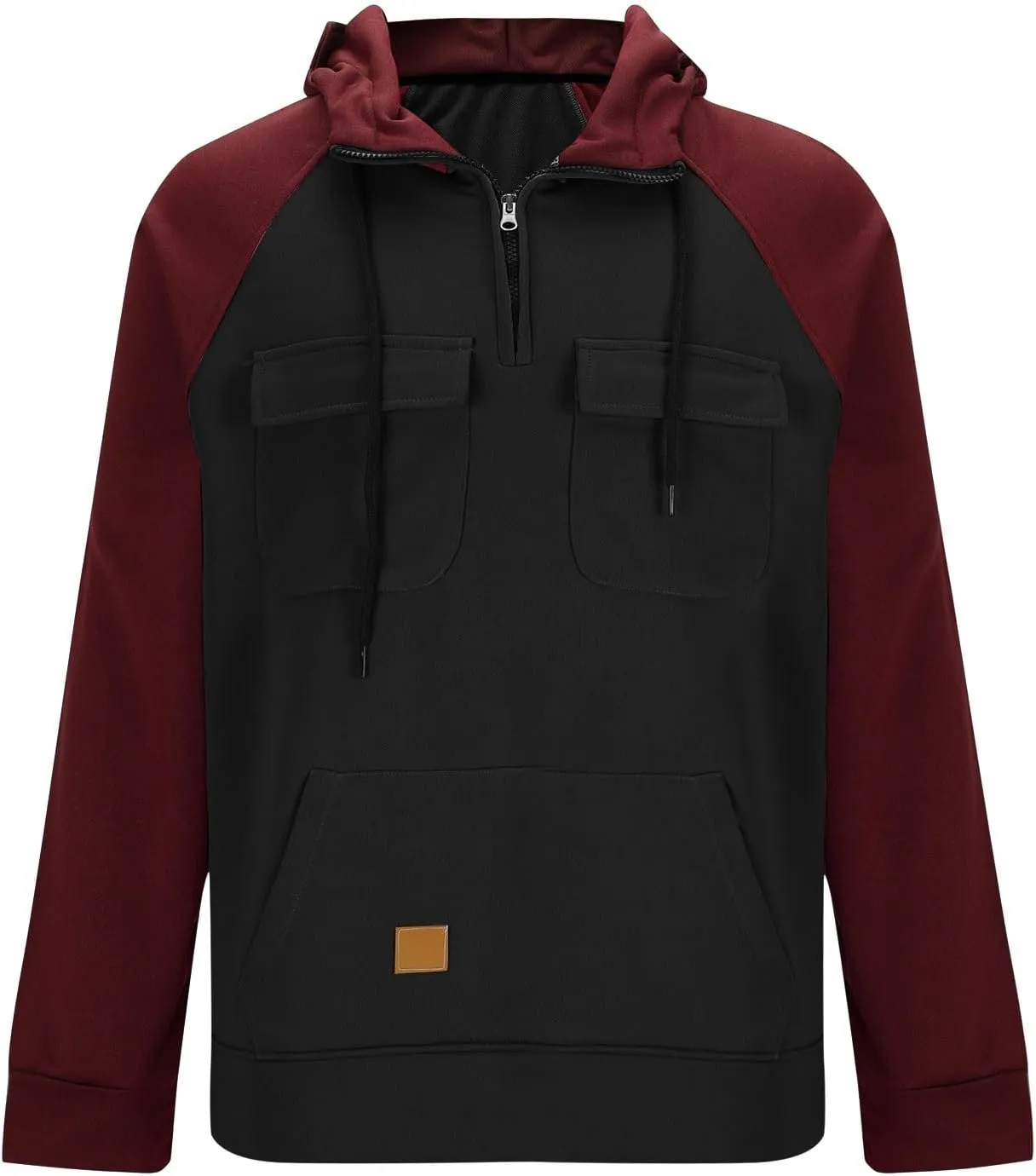 Zip Up Hoodie Men Big and Tall Long Sleeve Cargo Sweatshirts Casual Color Block Tactical Pullover Shirt Multi Pockets